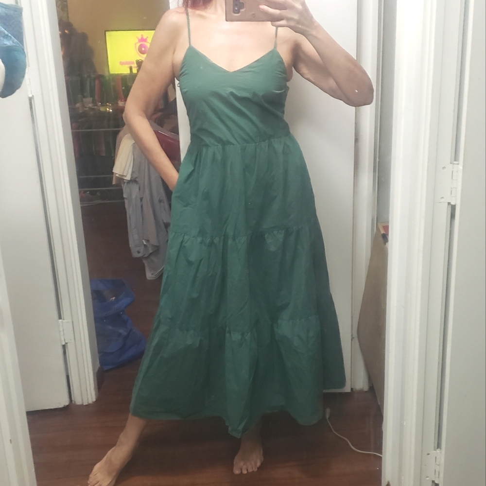Lost + Wander green cotton tiered maxi dress spaghetti straps size S